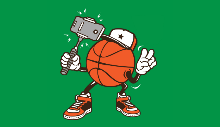 Illustration of a basketball holding a selfie stick