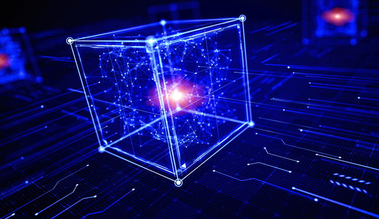 A close up of a digital cube as a blockchain node.