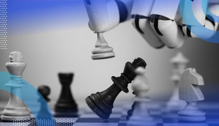 robot playing chess capturing the queen