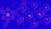 Blockchain cubes with icons showing the advantages of blockchain.